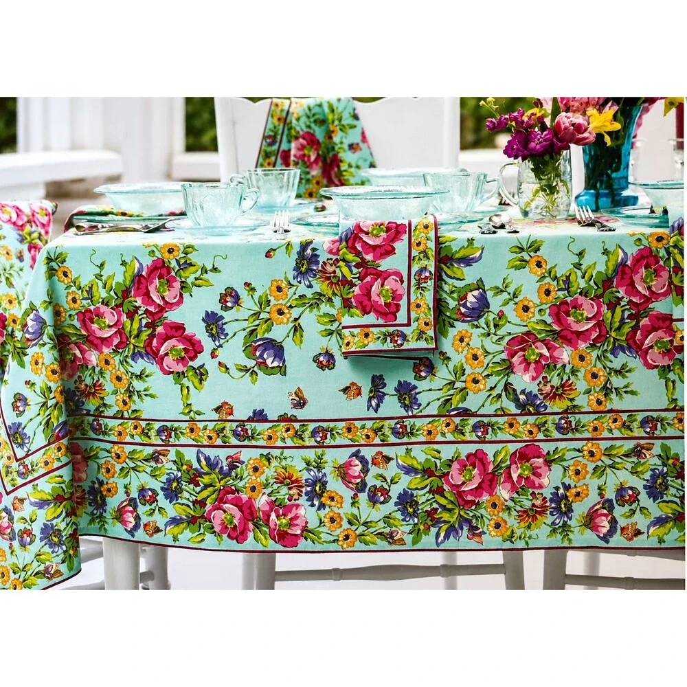 April Cornell Penny's Patio Tablecloth 60x84 Teal Floral English Country Garden